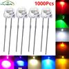 HVIERO 500/1000PCS Lampadina LED grandangolare Mini F5 5mm Diodo emettitore Ultra luminoso Cappello di paglia Acqua Trasparente Perlina Bianco Blu Giallo Rosso