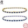 ORSA JEWELS Squisito braccialetto da tennis scintillante blu zaffiro da 3 mm Bracciale in argento sterling S925 con zirconi cubici moda CZ SB137