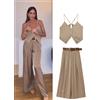 HH Top sexy estivo femminile con scollo a V marrone chiaro senza maniche ricamo con lacci decorazione top corti moda donna