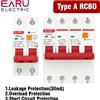 EARU AC 2P 230V 4P 400V Tipo A RCBO RCCB MCB Interruttore automatico elettronico a corrente residua su corrente breve 30mA Protezione dalle perdite
