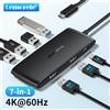 Lemorele Hub USB-C 4K Docking Station a 7 porte Adattatore hub USB da USB C a doppio HDMI 4K a 60 Hz per laptop Windows MacBook Air