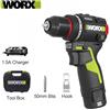 WORX WU135 Trapano elettrico a batteria 12V 50Nm 1800 giri/min Motore brushless per il miglioramento della casa Carpenteria Lavorazione dei metalli Frizione intelligente