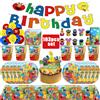Potdemiel Set per Festa di Compleanno a Tema Cartoni Animati Sesame Street, Articoli per Bambini, Stoviglie Usa e Getta, Palloncini, Decorazioni per Torta, Striscione, Piatti