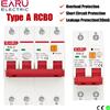EARU AC 2P 230V 4P 400V Tipo A RCBO RCCB MCB Interruttore automatico elettronico a corrente residua su corrente breve 30mA Protezione dalle perdite
