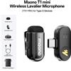 maono Microfono Lavalier Wireless MAONO Wave T1 Mini per iPhone, Android e PC con Cancellazione del Rumore AI per Registrazioni Video