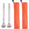 Tiartisan Posate in titanio puro Cucchiaio ultraleggero con manico lungo Spork Set da tavola portatile da campeggio all'aperto da 2 pezzi con custodia