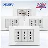 DELEFU Pannello in vetro SC70 118mm Bianco Standard italiano USB tipo C Ricarica rapida Presa a muro Interruttore TV Telefono CAT5 CAT6