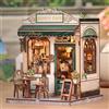 CUTEBEE Kit angolo libro fai da te Casa delle bambole in legno in miniatura con luci Inserto per libreria Puzzle 3D Decor Modello Sunny Cafe per regalo per bambini