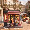 CUTEBEE Libro Nook Kit Casa delle bambole fai da te con luce a LED Scaffale Inserto Zio Joe's Pizzeria Modello in miniatura per la festa Regalo di famiglia
