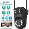 DDBROUGEN Telecamera WIFI 4K HD a doppio obiettivo Telecamera PTZ a doppio schermo 2K Telecamera di sicurezza con tracciamento automatico esterno IP66 Sorveglianza impermeabile ICSEE