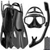 JoyMaySun Maschera Pinne Snorkel Set 4 in 1 Vista panoramica Dry Top Pinne da immersione corte regolabili Borsa da viaggio Scuba Gear Immersioni Nuoto Adulti
