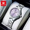 OLEVS 5628 Orologio al quarzo da donna Orologio da polso impermeabile luminoso in acciaio inossidabile con scala di diamanti e funzione data
