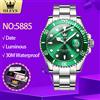 OLEVS 5885 Orologi da uomo Business Cinturino in acciaio inossidabile Orologio al quarzo verde Calendario impermeabile Orologio da polso luminoso di alta qualità