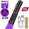 Alonefire Torcia UV LED 3x365nm/395nm ad alta potenza, luce nera ricaricabile USB per macchie di animali domestici, Tinea, colla UV, lampada per scorpioni