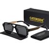 CATERSIDE Occhiali da Sole Polarizzati da Uomo alla Moda, Design Retrò di Lusso con Aste in Legno Massello, Occhiali da Sole da Donna per Guida e Feste