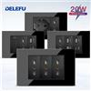 DELEFU Pannello in vetro SC70 118mm Nero Standard italiano USB tipo C Ricarica rapida Presa a muro Interruttore TV Telefono CAT5 CAT6