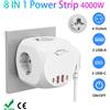 HITRENDS(电子) Cubo multipresa con spina europea da 4000 W con 4 prese 4 porte USB Adattatore europeo per prese multiple Interruttore ON/OFF per carica a muro per la casa