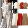 KONDALA Office Lady Abiti da donna Scollo a V Manica corta Cerniera Giacche Vita alta Pantaloni a gamba larga Moda 2025 Abiti estivi autunnali