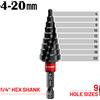 EZARC Punta da trapano a gradini EZARC 4-20mm HSS M35 cobalto con rivestimento AlTiN per metallo, acciaio inossidabile, alluminio, plastica. Attacco esagonale da 1/4 di pollice
