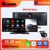 Srnubi 10.26 "Camera da Dash Retrovisore Wireless Carplay e Android Aut 4K DVR Lettore di Navigazione Dual Len Registratore Cruscotto WIFI 5.0BT