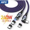 AUFU Cavo magnetico di tipo C AUFU da 240 W PD3.1 per MacBook Samsung Xiaomi iPhone 180 ° Cavo caricatore magnetico USB C a ricarica rapida rotante da 5 A
