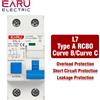 EARU Interruttore differenziale RCBO/RCB/RCU EARU 2P L7 tipo 30mA con curva B/C per protezione da sovraccarico, cortocircuito e dispersione di corrente