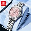 OLEVS Orologi da donna 3705 Orologio al quarzo originale rosa moda elegante per signora Struttura filettata in acciaio inossidabile Lunetta Data Nuovo