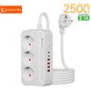 lehotpia Prese CA a molti piani con spina europea da 2500 W Presa elettrica con cavo di prolunga da 1,8 M con adattatore per filtro di rete USB tipo C