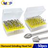 xcan CMCP 50 frese diamantate per lucidatura e molatura, testine per utensili rotanti Dremel, per gioielli e vetro, con gambo da 3,175 mm