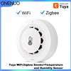 ONENUO Rilevatore di fumo Tuya WiFi o Zigbee con rilevamento dell'umidità della temperatura Supporto 3 in 1 Allarme sonoro da 80 dB Funzione di avviso push remoto