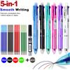 MROOFUL Set di penne gel cancellabili multicolori 5 in 1 con ricariche da 0,7 mm e mina automatica da 0,5 mm, penna a sfera per scrittura scolastica per ufficio