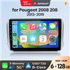Junsun Autoradio Android Junsun per Peugeot 2008 208 2012 2013 2014 2015 2016 2017 2018, Sistema Multimediale Wireless Apple CarPlay, Schermo Touch IPS, Lettore Video Stereo, Unità di Navigazione 2 Din, BT