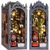 zuuton Case delle bambole in legno fai-da-te Kit di inserti per scaffali per angolo di libri Kit di modelli in miniatura Scaffale per puzzle 3D con luci a LED per regali di Natale
