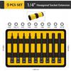 Hi-Spec Punta a bussola esagonale da 1/4" ad alto tipo 9 pezzi Chiave a brugola a impatto Set di testa per chiave esagonale di potenza Punte per cacciavite a manica esagonale interna