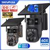 INQMEGA Telecamera SHIWOJIA con Zoom 60X, Alimentazione Solare, 4G SIM/WIFI, 6K 12MP, Doppio Schermo, Batteria, PTZ, Monitoraggio PIR, Visione Notturna, Registrazione