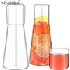 KEMORELA 1/2PCS 30oz Set di caraffe per acqua da comodino in vetro trasparente ad alto contenuto di borosilicato con bicchiere - Brocca per acqua calda e fredda per succo di tè Coca-Cola