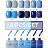 XEIJAYI Set di smalti gel per unghie in tonalità blu da 1/6 pezzi, gel per nail art UV/LED per manicure sfumata Ombre, qualità professionale da salone da 15 ml