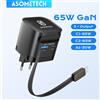 ASOMETECH Caricatore USB C 65W GaN Tipo C Adattatore per caricabatterie per telefono a ricarica rapida per iPhone Samsung Xiaomi Caricatore da muro con spina EU/KR a ricarica rapida
