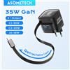 ASOMETECH Caricatore USB C GaN ASOMETECH da 35 W con cavo retrattile di tipo C 3 USB PD3.0 QC3.0 PPS Caricatore USB veloce per iPhone 17 iPad Samsung