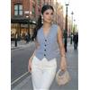 HH Gilet da donna alla moda solido Gilet senza maniche Gilet corto Top Gilet Primavera Estate Casual Office Lady Chic Top