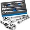 NEWBEAT Set cricchetto testa flessibile 1/4" 3/8" 1/2" Azionamento 180 ° Chiave a cricchetto con testa girevole regolabile con barra di prolunga 72 denti 6 pz
