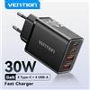 Vention Caricabatterie Vention 30W GaN PD QC 3.0 USB C per iPhone 17 16 15 Pro Xiaomi Tablet iPad Air, caricatore per telefono a doppia porta 50W MAX