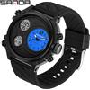 SANDA 3002 Orologio al quarzo Dual Time da uomo di marca Display elettronico Automatico Data Settimana Sport Orologi con cinturino in silicone per uomo Reloj