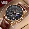 LIGE Orologio da Uomo LIGE, Lussuoso Orologio da Polso con Fasi Lunari, Data e Giorno della Settimana, Impermeabile, Cinturino in Pelle, Movimento al Quarzo