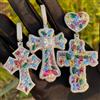 ESKEEM Collane con ciondolo croce multicolore CZ per uomo Iced Out Prong con ciondoli colorati con zirconi cubici Gioielli Hip Hop
