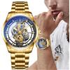 LIGE Orologio da uomo originale LIGE Orologio al quarzo scheletrato cavo in acciaio inossidabile dorato per uomo Orologio da polso da uomo impermeabile militare di moda