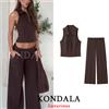 KONDALA Completo Casual Chic da Donna a Righe Marroni, Gilet Corto Senza Maniche, Pantaloni a Vita Alta e Gamba Larga, Moda Primavera Estate 2026