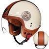 orz Casco moto retrò a mezza faccia Cuciture in pelle Casco aperto marrone beige Casco di sicurezza DOT con visiera trasparente
