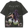 Bandai ONE PIECE Zoro King of Hell T-shirt vintage lavata Tre coltelli Fantasma Viola Fuoco Vecchio allentato Anime Street Manica corta Top estivo