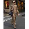 HH Completi Donna Moda con Gonna a Quadri, Camicetta Casual con Colletto a Sciarpa, Gonna a Vita Alta Midi, Tendenza 2026, Set Stile High Street